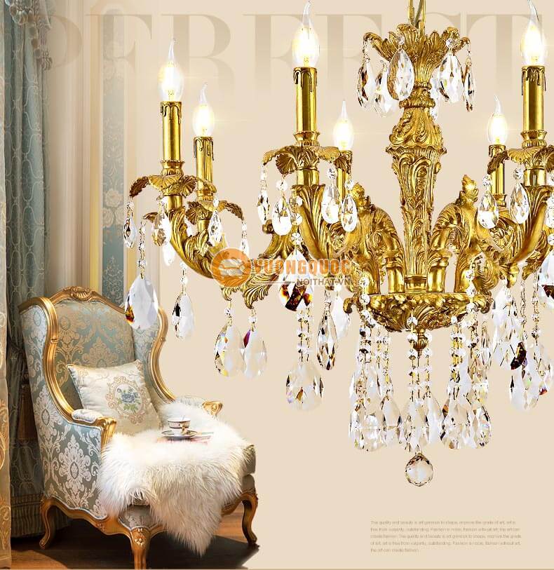 Đèn chùm đồng pha lê nến hoa lệ abr170-1